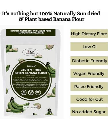 NIHKAN Gluten Free Green Banana Flour - 454 gm | Sugar Free, Low GI, Vegan & Paleo Friendly Flour for Baking - Buy Online on GoSupps.com