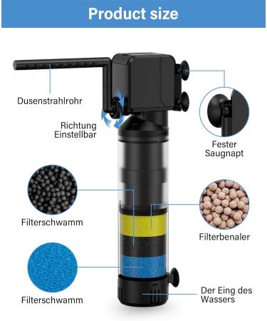 OMECO Aquarium Filter 1200L/H - Quiet 20W Adjustable Pump for 60L 100L 200L Tanks | 3-in-1 Filtration & Oxygen Supply Accessories - Buy Online on GoSupps.com