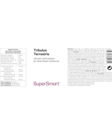 Supersmart Tribulus Terrestris 500mg | 40% Saponins | Hormonal Support for Men & Women | Non-GMO | Gluten-Free | 90 Veg Caps - Buy Online on GoSupps.com