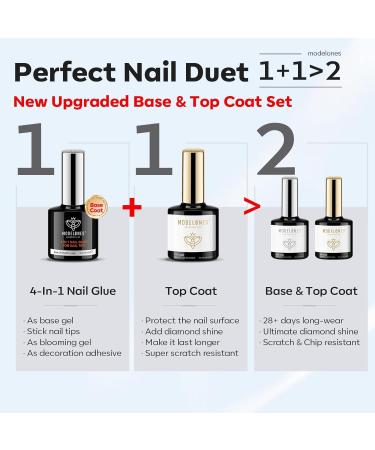 Modelones 6-in-1 Top Coat & Nail Glue Set - 2x15ml No Wipe Base Gel & Glue for Artificial Nails | Perfect for DIY Manicure & Salon Use - Buy Online on GoSupps.com