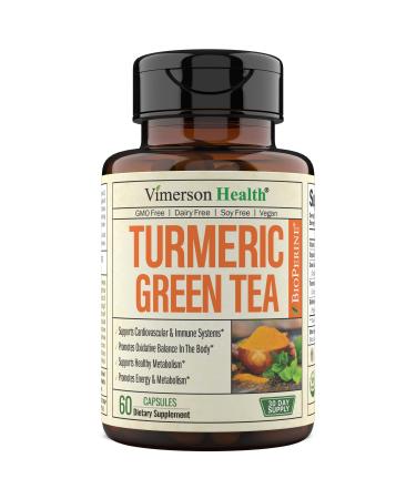 Green Tea Extract with Turmeric Curcumin Black Pepper & Vitamin C - Vegan Immune Support Supplement with Organic Tumeric & BioPerine - Aids Metabolism Stamina Energy Joint & Cardiovascular Health