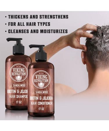 Viking Revolution Sandalwood Shampoo and Conditioner Set - Men's Natural Hair Care with Biotin, Jojoba Oil, and Vitamin B5 (17 Oz) - Buy Online on GoSupps.com