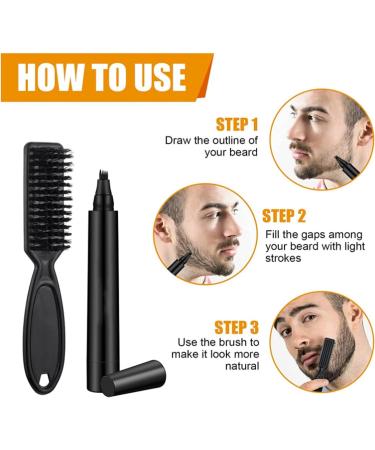 Black Beard Pen & Brush Set for Men - Waterproof & Sweatproof - Long-lasting Coverage Mustache Kit - Facial Hair Styling Thickener - Buy Online on GoSupps.com