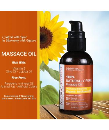 Natural Solution 100% Naturally Pure Massage Oil for Aromatherapy Relaxing Massage Organic Sunflower Oil Jojoba Oil & Olive Oil Hair & Skin Care Benefits Moisturizing & Nourishing - 3.4 oz - Buy Online on GoSupps.com