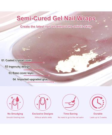 20Pcs Semi Cured Gel Nail Strips Nude Beige Gel Nail Art Stickers Long-Lasting Waterproof Gel Polish Nail Wraps for Women Girls Nail Decoration Includes 2 Prep Pads Nail File & Wooden Stick - Buy Online on GoSupps.com