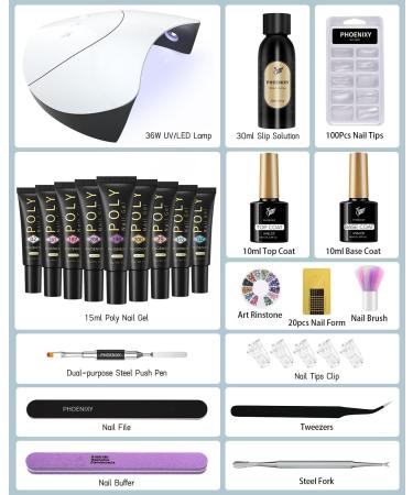 PHOENIXY Poly Nail Gel Kit: 9 PCS White Purple Cinnamon Series with UV LED Lamp - Beginner Nail Extension Set for Women - Buy Online on GoSupps.com