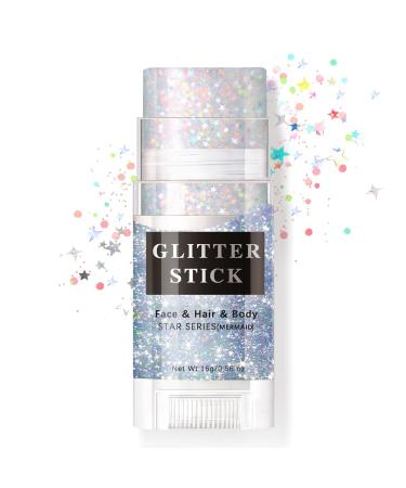 White Body Glitter Stick Singer Concerts Music Festival Rave Accessories Mermaid Holographic Chunky Body Glitter Gel for Face Body Hair and Eyes Sparkling Face Body Glitter Makeup for Women