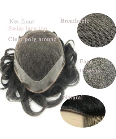 Hairnotion real hair toupet Swiss tip with NPU wig hair part for men 7x9 inch black 1b # man hair replacement systems 7x9 inch 1b #