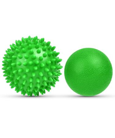 Uraqt fascia ball 2 set small hedgehog ball hard fascia massage ball with knobs massage balls for the treatment of muscle tension hedgehog balls massage ball for feet back neck hands (green)