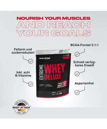 Body Attack Extreme Whey Deluxe - Strawberry Cream 900g | Premium Protein Powder - CFM Whey Isolate - Low Fat & Sugar - Made in Germany - International Shipping - Buy Online on GoSupps.com