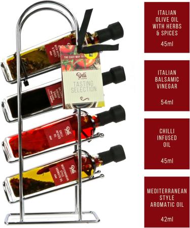 Premium Olive Oil Gift Set - 4 Infused Olive Oils & Balsamic Vinegar in Metal Rack - Perfect Italian Cooking Gift for Chefs - Buy Online on GoSupps.com