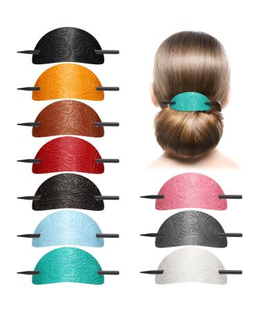 Leather Hair Clip with Stick Faux Leather Hair Barrette Hair Tie Leather and Stick Hair Slide Oval Shape Hair Pins Ponytail Holders Hair Accessories for Women Girls (Vivid Style 10) 10 Vivid Style