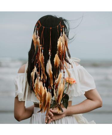 Frcolor Indian Feather Headband | Bohemian Hair Accessories & Festival Headwear | Yellow Feather Headdress - Buy Online on GoSupps.com