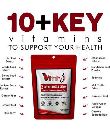 VITINITY 3 Day Detox Pills - Natural Whole Body Cleanse for Digestive Health - Herbal Supplement with Apple Cider Vinegar & Cayenne - Weight Bloating Constipation Relief - Buy Online on GoSupps.com