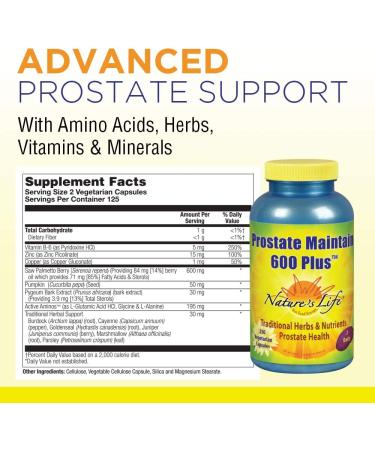 Nature's Life Prostate Maintain 600 - 250 Vegetarian Capsules for Optimal Health - Buy Online on GoSupps.com