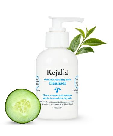 Rejalla - Face Wash for Women - Gentle Hydrating Facial Cleanser with Salicylic Acid Ceramide Glycerin Cucumber & Green Tea - Face Cleanser for Sensitive Dry & Mature Skin Makeup Remover - 4 oz