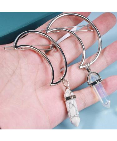 Andelaisi Boho Moon Hair Clip - Vintage Crescent Hairpin with Natural Stone Pendant - Hexagonal Crystal Drop Barrette for Women and Girls - Buy Online on GoSupps.com