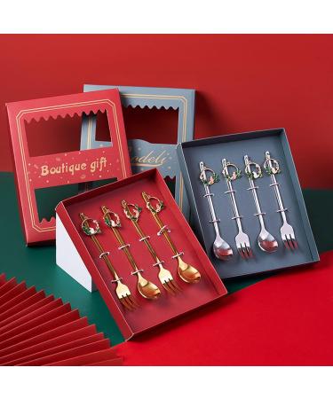 4 Pieces Stirring Spoons Forks New Year Series Coffee Spoons Dessert Forks Stainless Steel Material For Kitchen Eating Stainless Steel Fruit Forks golden green box - Buy Online on GoSupps.com