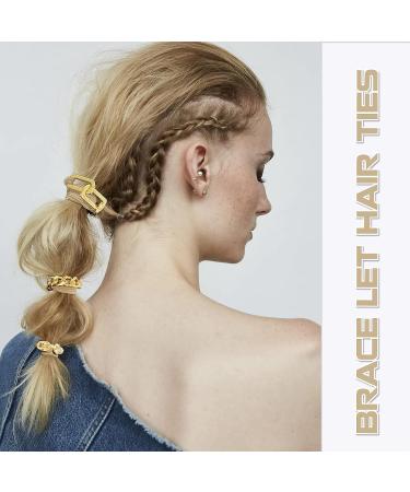 Gold Plated Ponytail Holders Scrunchies - Soft Elastic Hair Ties Bracelet - Trendy Hair Accessories for Women in Khaki - Buy Online on GoSupps.com