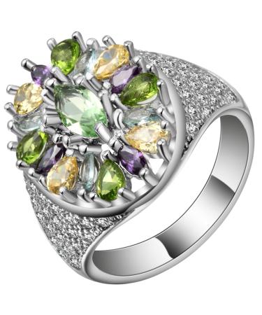 Aotiwe Jewelry Women's Rings Rings Set Silver Vintage Ladies Flower with Multi-Colored Zirconia 62 (19.7)