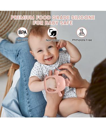 MISLILI Never Drop Food Grade Silicone Teething Toys for Babies 0-12 Months - Prevent Choking, Odorless, Less Dust Adhesion - Baby Gift in Pink/Light Pink - Buy Online on GoSupps.com