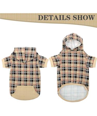 EXPAWLORER Plaid Dog Hoodie - Soft & Warm British Style Sweater for Dogs | Leash Hole | Cold Weather Clothes for Small, Medium, Large Dogs - Beige - Buy Online on GoSupps.com