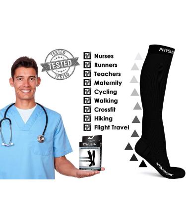 Physix Gear Compression Stockings for Men & Women - Travel Pregnancy High-Quality Fabric Size L-XL Black - Buy Online on GoSupps.com
