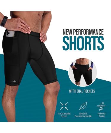 CompressionZ Men's Performance Compression Shorts with Pockets - Black, X-Large - Buy Online on GoSupps.com