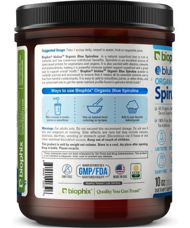 biophix Blue Spirulina Powder Organic Blulina 10 oz - Algae Organic Spirulina Powder 283 Servings - Superfood Supplement - Natural Blue Pigment - Espirulina en Polvo Organica Pura Azul 10 Ounce (Pack of 1) - Buy Online on GoSupps.com