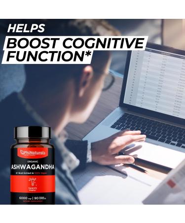 PhiNaturals Organic Ashwagandha Root Extract in Vegan Capsules Equal to 6000 Mg Root - Ashwaganda Supplement for Men and Women with 1500 Mg Per Serving 30 Servings - 500mg Per Vegan Capsule 90 Count - Buy Online on GoSupps.com