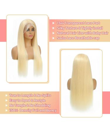 22 Inch Blonde Lace Front Wig Human Hair 150% Density Pre-plucked HD 613 Straight Lace Frontal Wig for Women - Glueless and Natural Looking - Buy Online on GoSupps.com