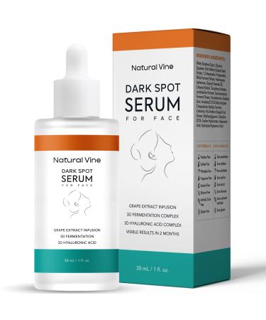 Natural Vine Dark Spot Serum: Dark Spot Remover for Face with Grape Extract Fermentation Complex Hyaluronic Acid & Vitamin E 1 FL OZ / 30mL 1 Fl Oz (Pack of 1)