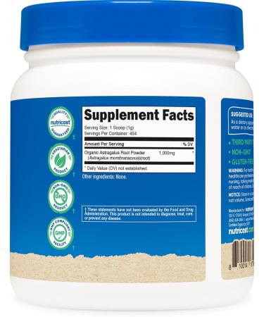 Nutricost Organic Astragalus Root Powder 1LB - Gluten Free, Non-GMO, Vegetarian - Buy Online on GoSupps.com