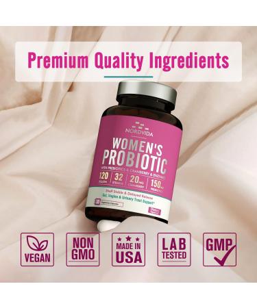 NordVida Women's Probiotic 120 Billion & 32 Strains - Shelf Stable Gut, Vaginal & Urinary Tract Support with Cranberry & Prebiotic - 30 Capsules - Gluten & Dairy Free - Buy Online on GoSupps.com