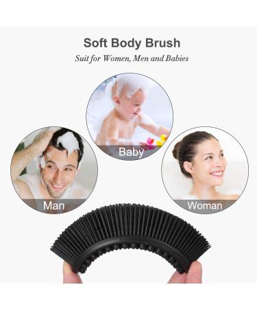 HEETA Silicone Body Brush for Wet Dry Brushing - Gentle Exfoliating & Massage for Softer Glowing Skin - Shower Brush for Women Men Kids (Black) - Buy Online on GoSupps.com