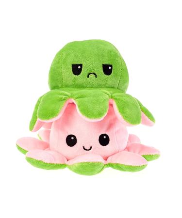 COLORS Reversible Octopus Plush large - Happy and Sad Moody octopus Stuffed toy- size 20cm Octopus Plushie Reversable teddy - Flip Octopus UK shows Emotion without saying words! (Green - Pink)