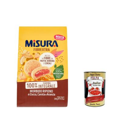Italian Gourmet E.R. Misura Frollino Integral Fibrextra Whole Grain Sandblasters with Pumpkin Carrot and Orange Filling 100% Whole Wheat Flour 260g + Gourmet Italian Polpa 12 Pieces