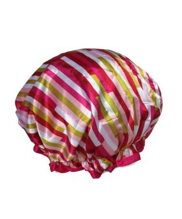1 Pcs Waterproof Shower Cap for Women Long Hair Well-stitched Elastic Designed Double Layer Bath Cap for Girl (05 Red White Stripes) Striped