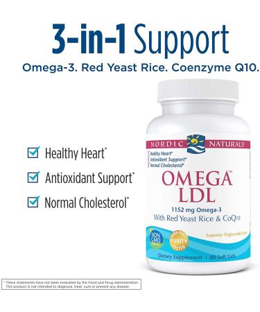 Nordic Naturals Omega LDL with Red Yeast Rice & CoQ10 - 60 Soft Gels | 1152 mg Heart Health - Buy Online on GoSupps.com
