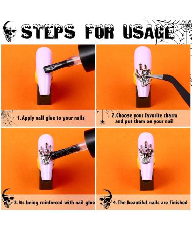 180 Pieces 3D Halloween Nail Art Charms - Skull Cross Ghost Bat Skeleton & Rhinestones - Metal Vintage Alloy Nail Decor for DIY Halloween Nails (Silver - Buy Online on GoSupps.com