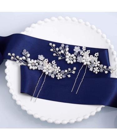 Shop Iyou Bridal Jewelry: Silver Glittering Crystal Hairpins & Pearl Hair Accessories for Brides 2 Piece Set - Buy Online on GoSupps.com