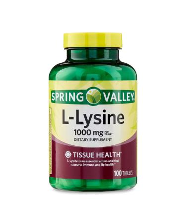 L-Lysine 1000mg Tablets Essential Amino Acid for Immune Support Collagen Formation and Skin Health High-Potency Lysine Supplement 100 Count Gluten-Free (Pack of 1)