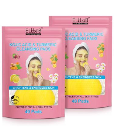 Turmeric Cleansing Pads Kojic Acid Cleansing Pads - Gentle and Effective Daily Skincare for Face and Body 40 Count (Pack of 2)