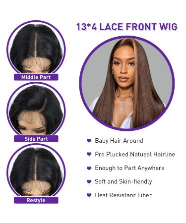 Joedir 13x4 Straight Lace Frontal Wigs - Glueless Synthetic Light Yaki Wigs for Black Women with Baby Hair | 76 cm TTOL4/30S/26J - Buy Online on GoSupps.com