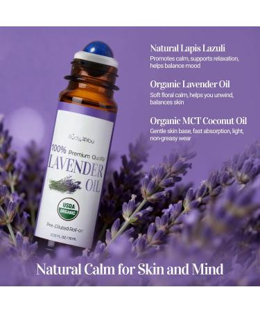 Lavender Essential Oil Roll On Sleep Relaxation Stress Relief - 100% Pure USDA Organic MCT Coconut Oil - Natural Lapis Lazuli Stone Roller - Calm Bedtime Routine Pulse Point - Amber Glass Bottle 10ml - Buy Online on GoSupps.com