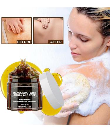 Crsetmyth Morocco Black Soap with Argan and Rose 200 g Morocco Soap Natural Moroccan Soap Peeling Shower Gel for Soft Skin Black Body Morocco Body Peeling - Buy Online on GoSupps.com