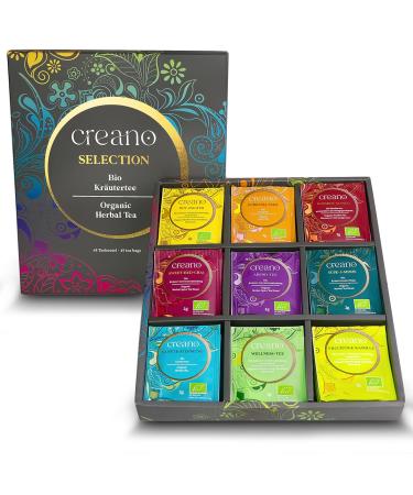 Creano organic herbal tea gift set gray "Organic Herbal Tea" - 45 organic tea bags in 9 different varieties - 90g - novelty 2023* 45 design set