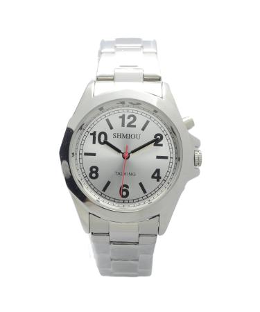 SHMIOU English Talking Watches for Senior Blind Visually Impaired Retractable Watchband Bracelet Quartz Analog for Unisex Man Woman Silver Wrist Watch - Buy Online on GoSupps.com