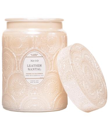 Leoben Co | Leather Santal | Classic Design Collection | 18oz | 80 Hour Burn Time | Made to Set The Mood | Created with Natural Soy Wax and Essential Oils
