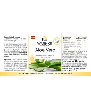 Aloe Vera 200: Vegan Daily Dose with Vitamin C | 100 Capsules by Warnke Vitalstoffe - Buy Online on GoSupps.com